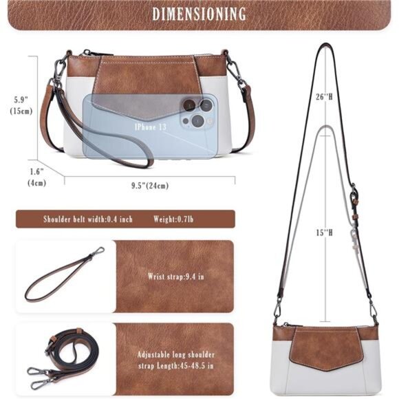 Small Crossbody Bags for Women, White x Brown - Picture 3 of 6